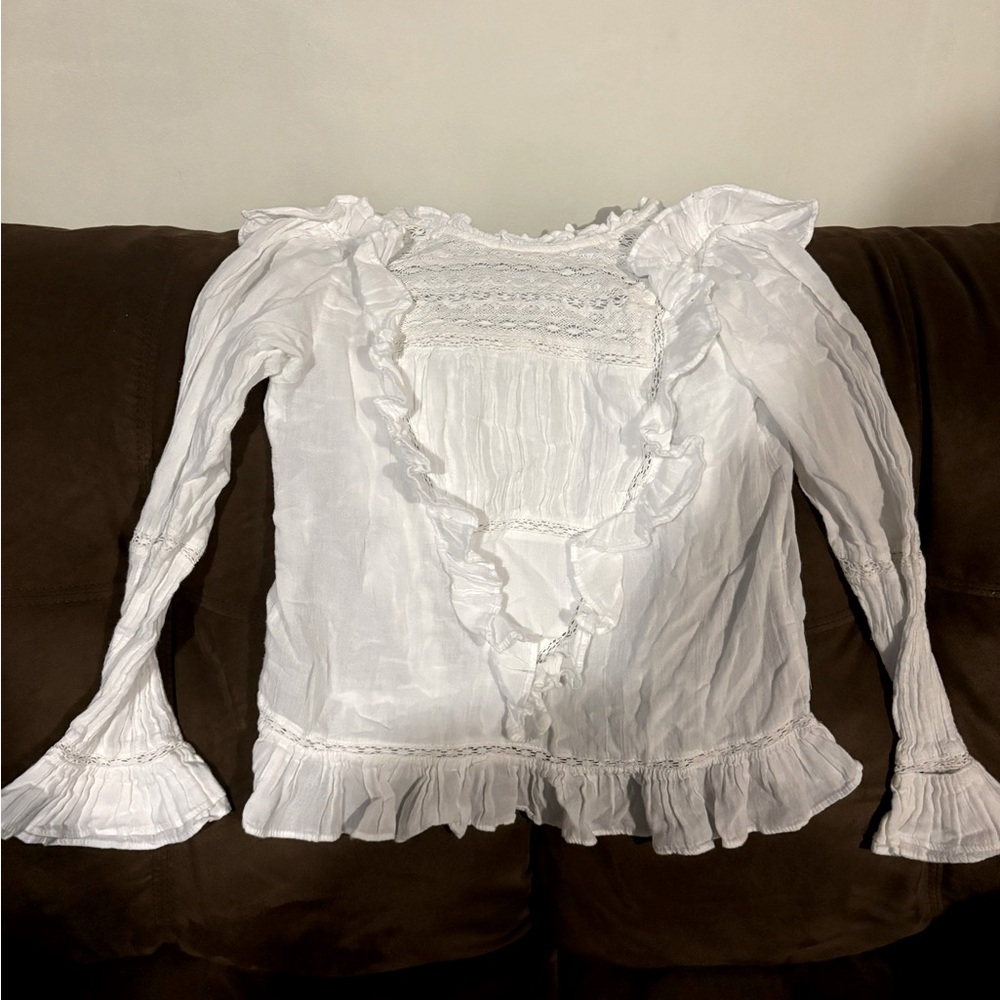Zara Girls’ 11/12 White Ruffled Lace Top 100 % Cotton